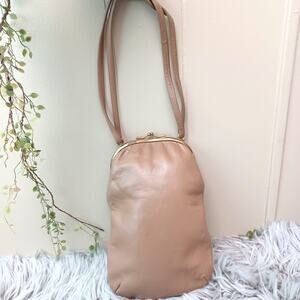 Vintage Whitney Made in England Handbag, Beige Bag, Gilt Kiss Clasp